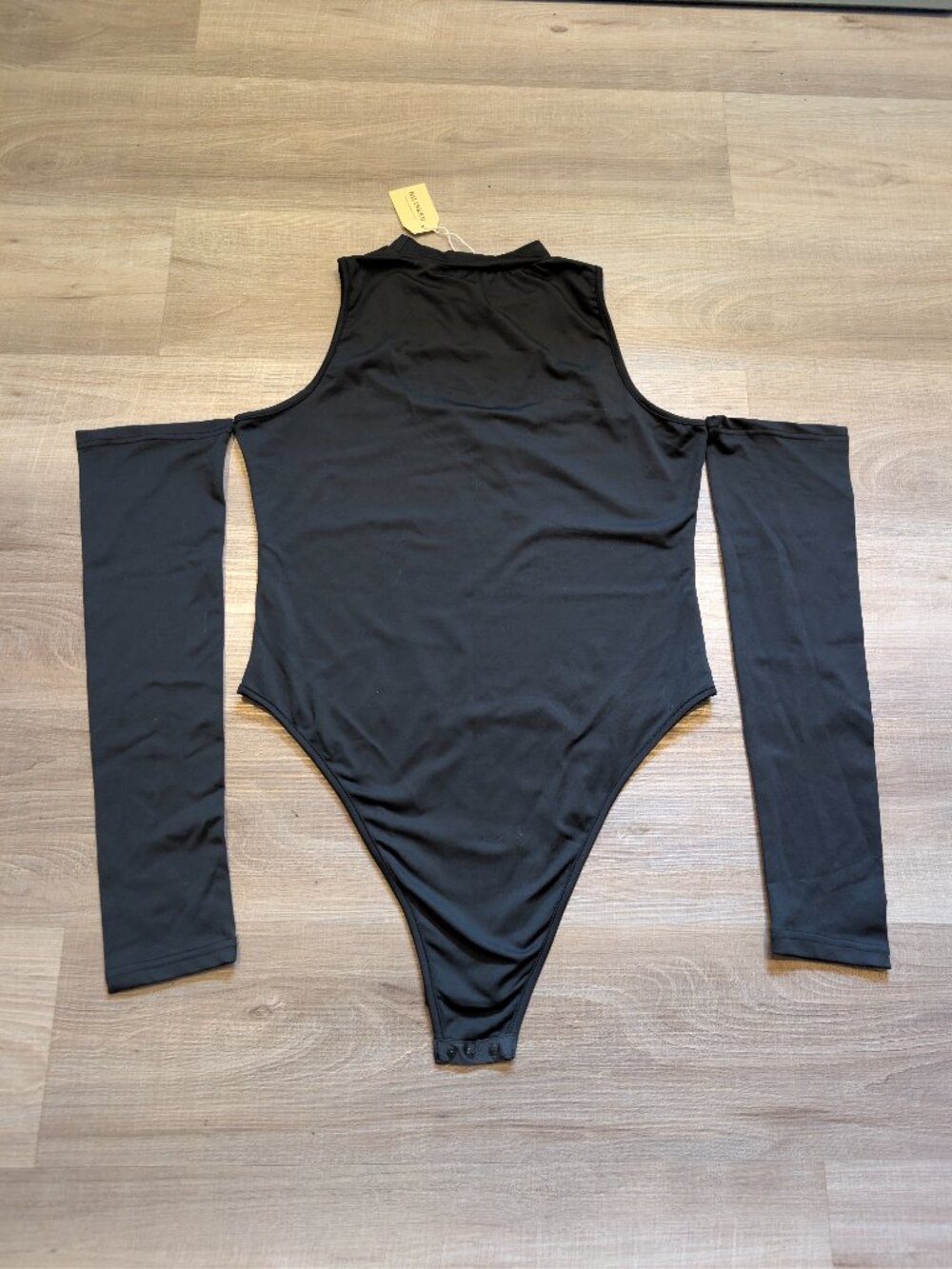 NWT Black Cold Shoulder Mock Neck Bodysuit with Attached Sleeves